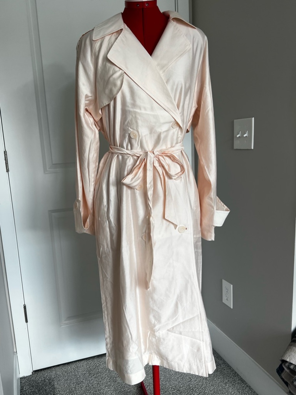 Satin Trench Robe in Pale Blush Pink